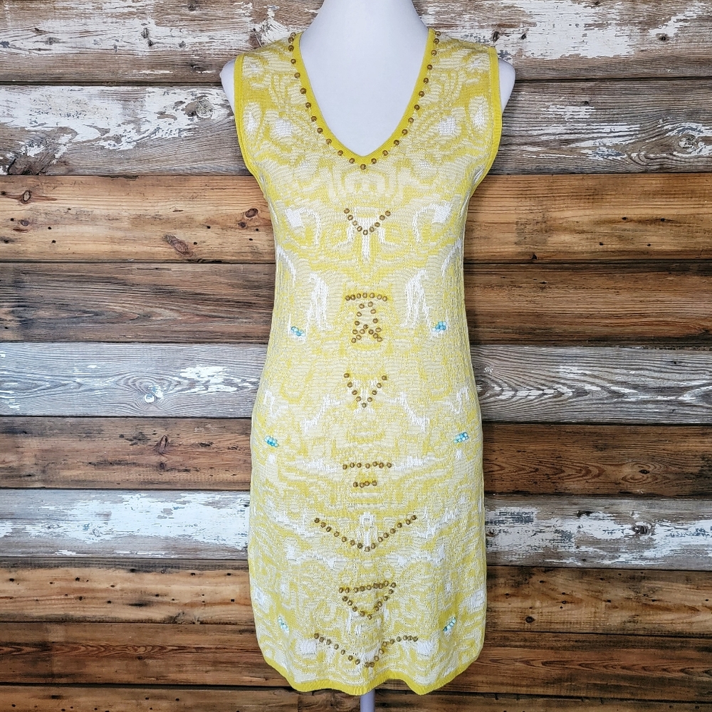 🌻Kuna • Vintage Yellow Wooden Beaded Dress size Small